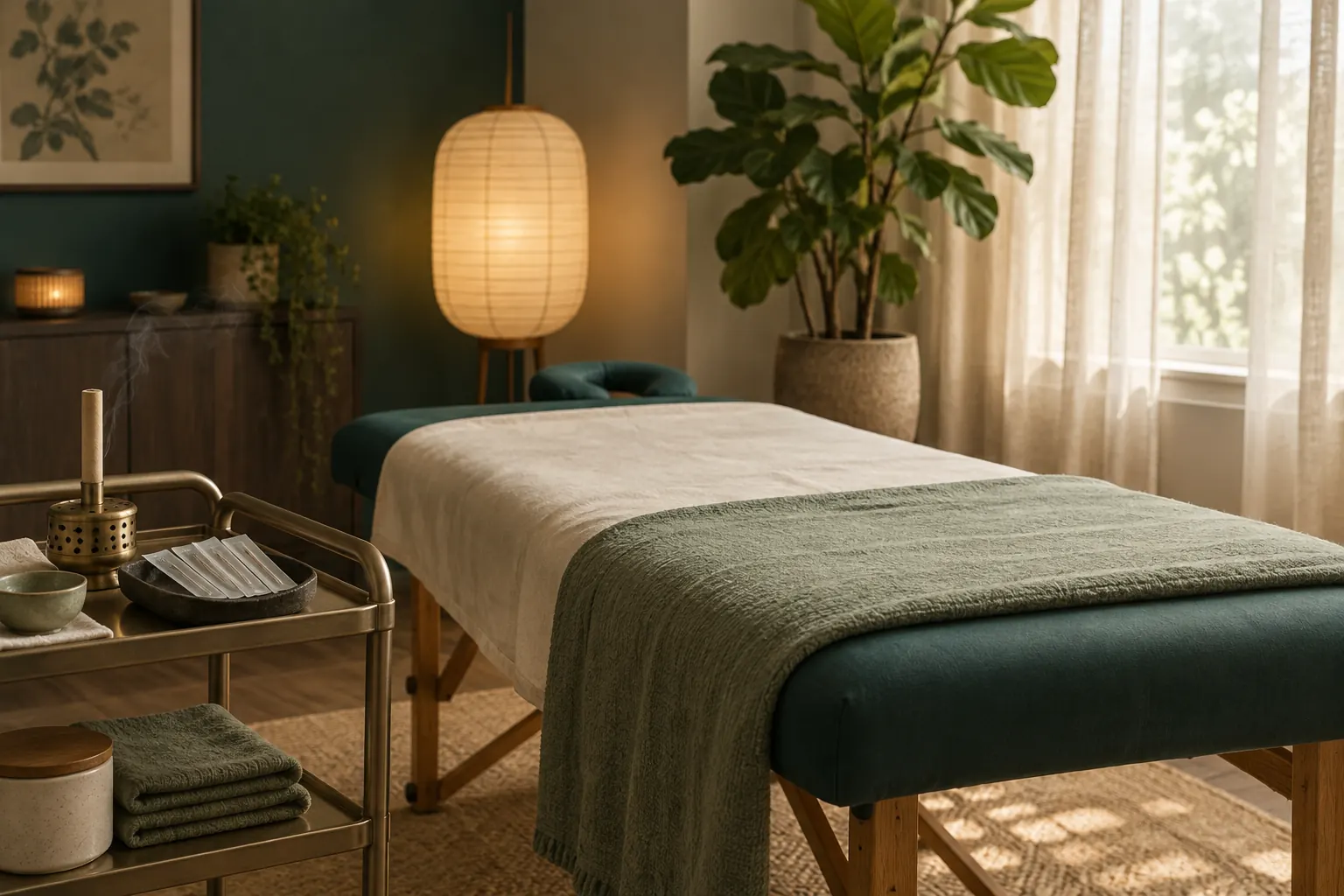 Acupuncture treatment room set up for a session in Huntington, New York